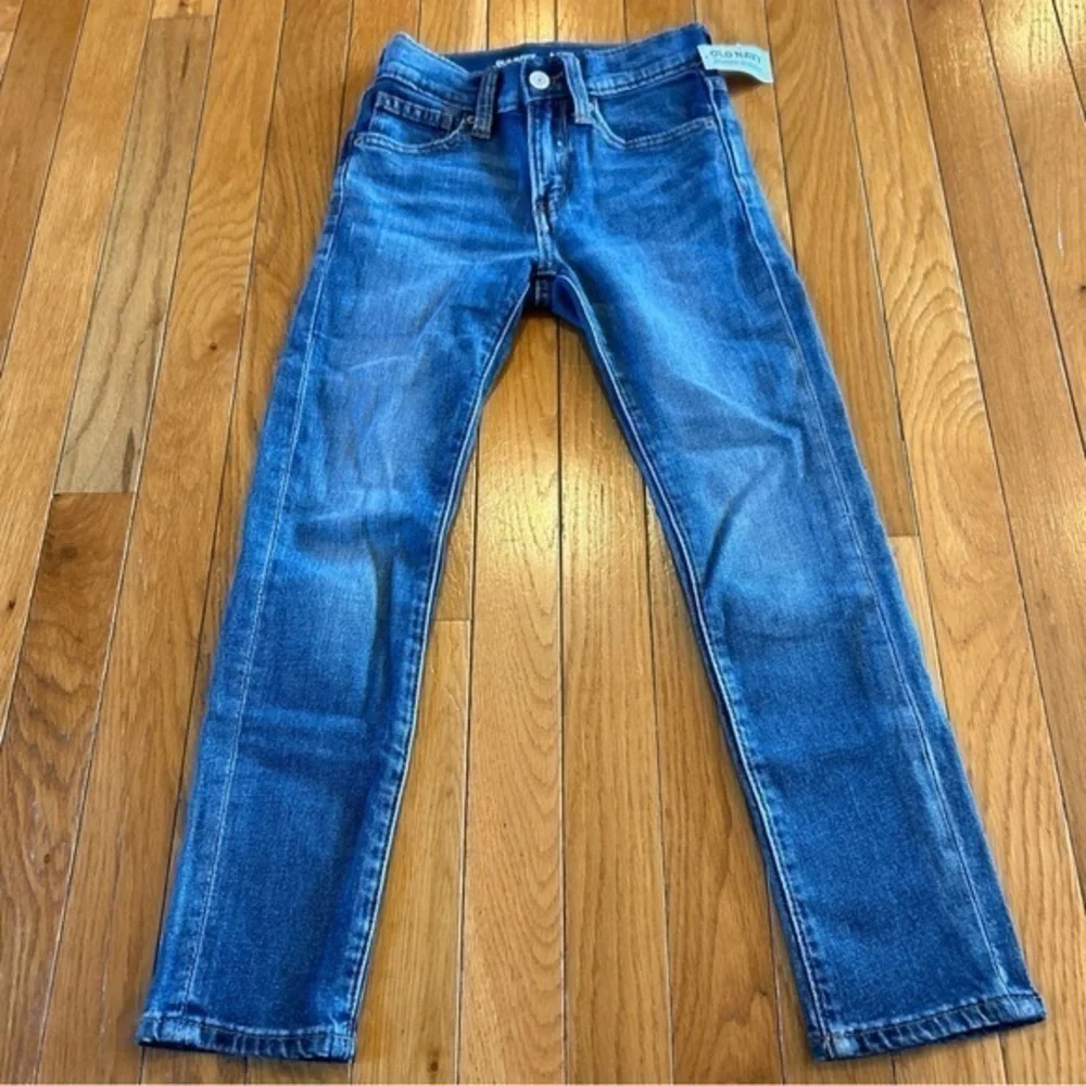 New Old Navy Blue Denim Skinny Jeans Adjustable Waist Sz 6 Slim Girls Inseam 21”